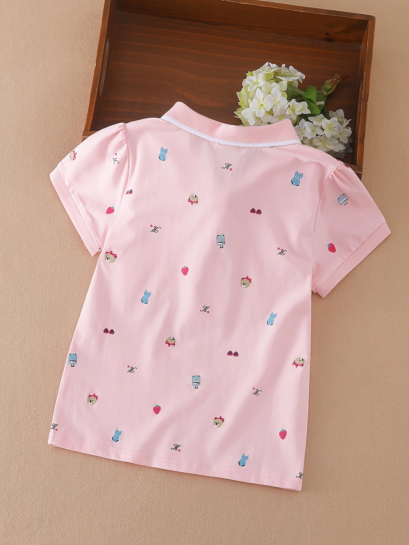 Girls' British Polo Shirt -Front Lapel Collar Short Sleeve T-Shirt