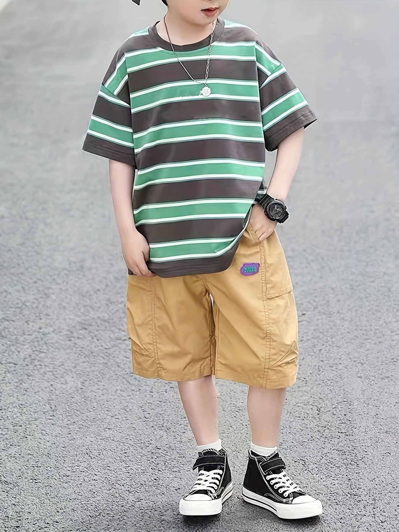New Boys' Striped Short-Sleeved T-Shirt Summer Fashion Round Neck Summer Versatile And Stylish T