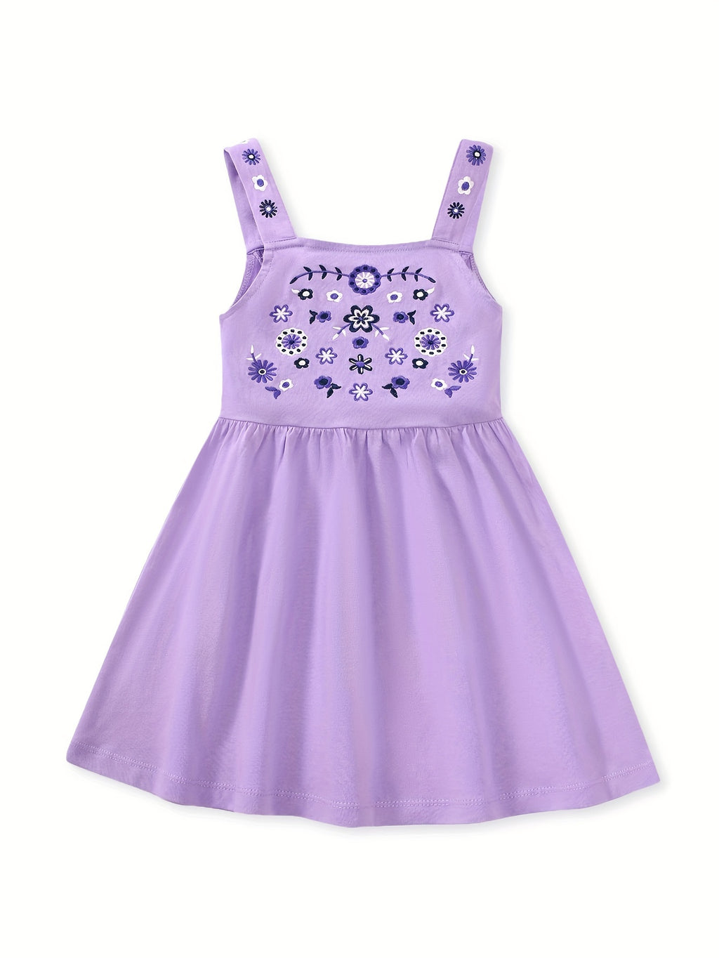 Embroidered Flowers Soft Slim-Fit Sleeveless Dress for Children