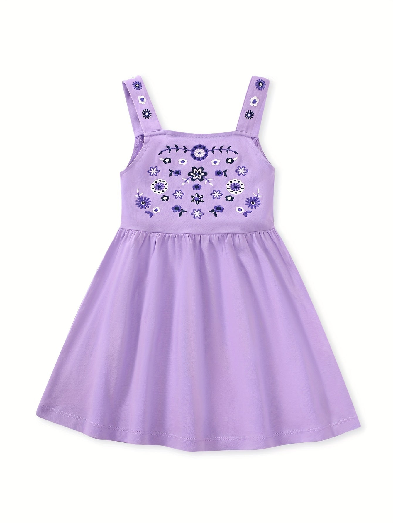 Embroidered Flowers Soft Slim-Fit Sleeveless Dress for Children