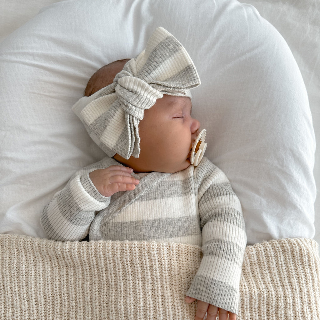 PREORDER -Basics ribbed knit onesie- Milk and mist stripe- PREORDER