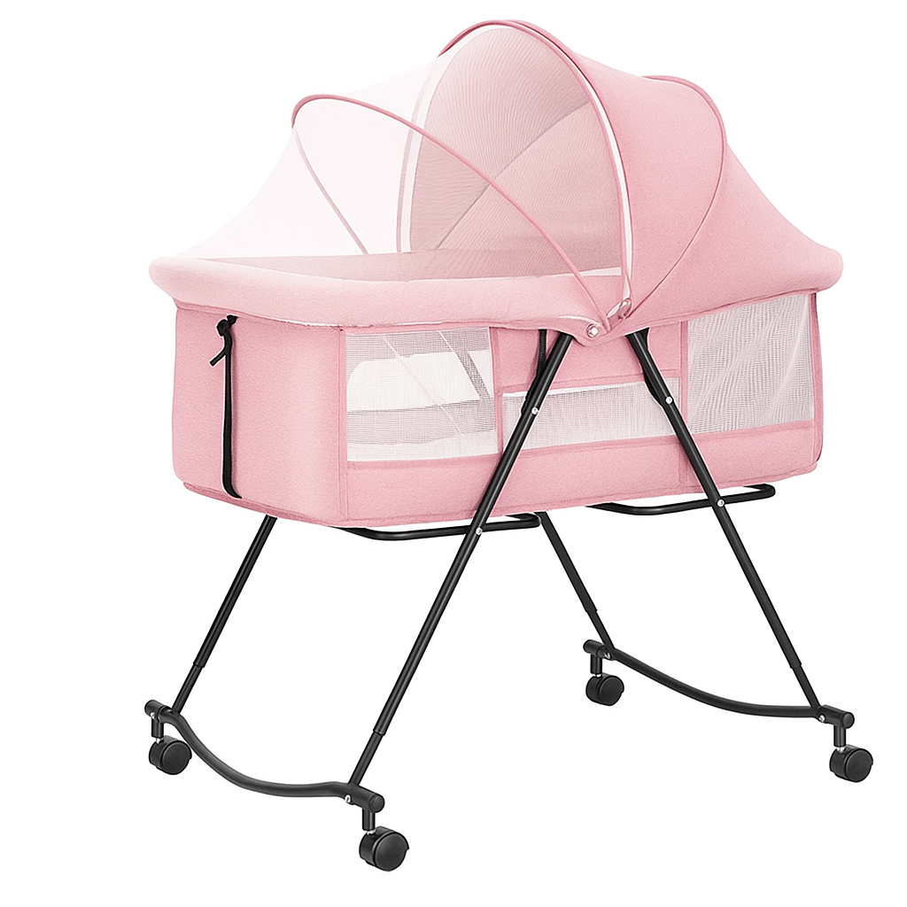 Luna Portable Compact Folding Baby Bassinet with Canopy and Locking Wheels