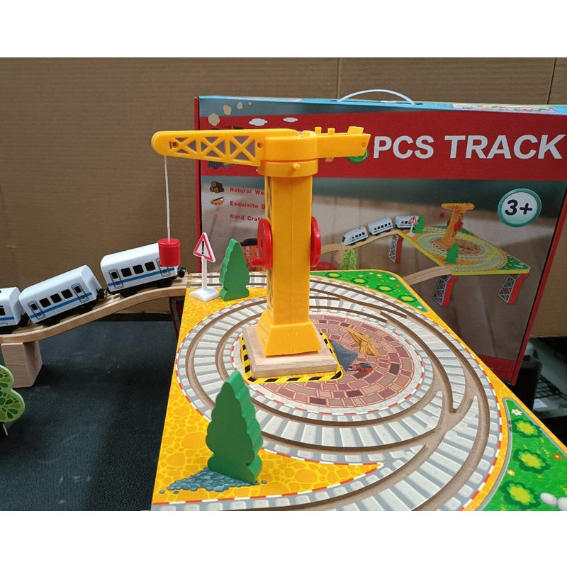 78 Pcs Wooden Railway Track Toy Early Educational Manual Control Car Set Gift