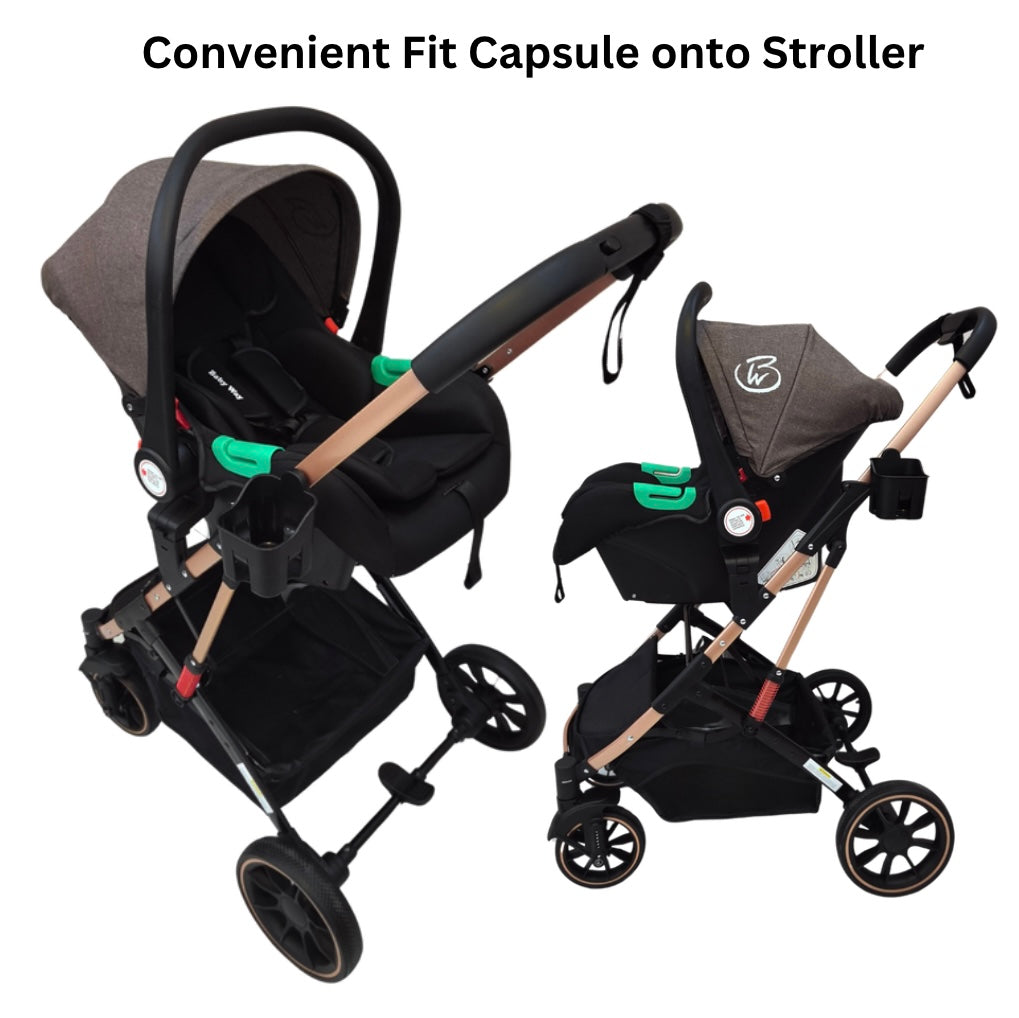 Preorder - Gold Series 3 in 1 Travel System - Stroller + Bassinet + Capsule with Food Tray - Beige/Gold