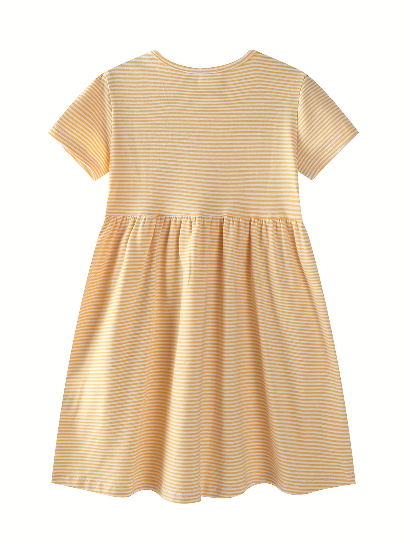 Duck Embroidered Striped Short Sleeve Dress