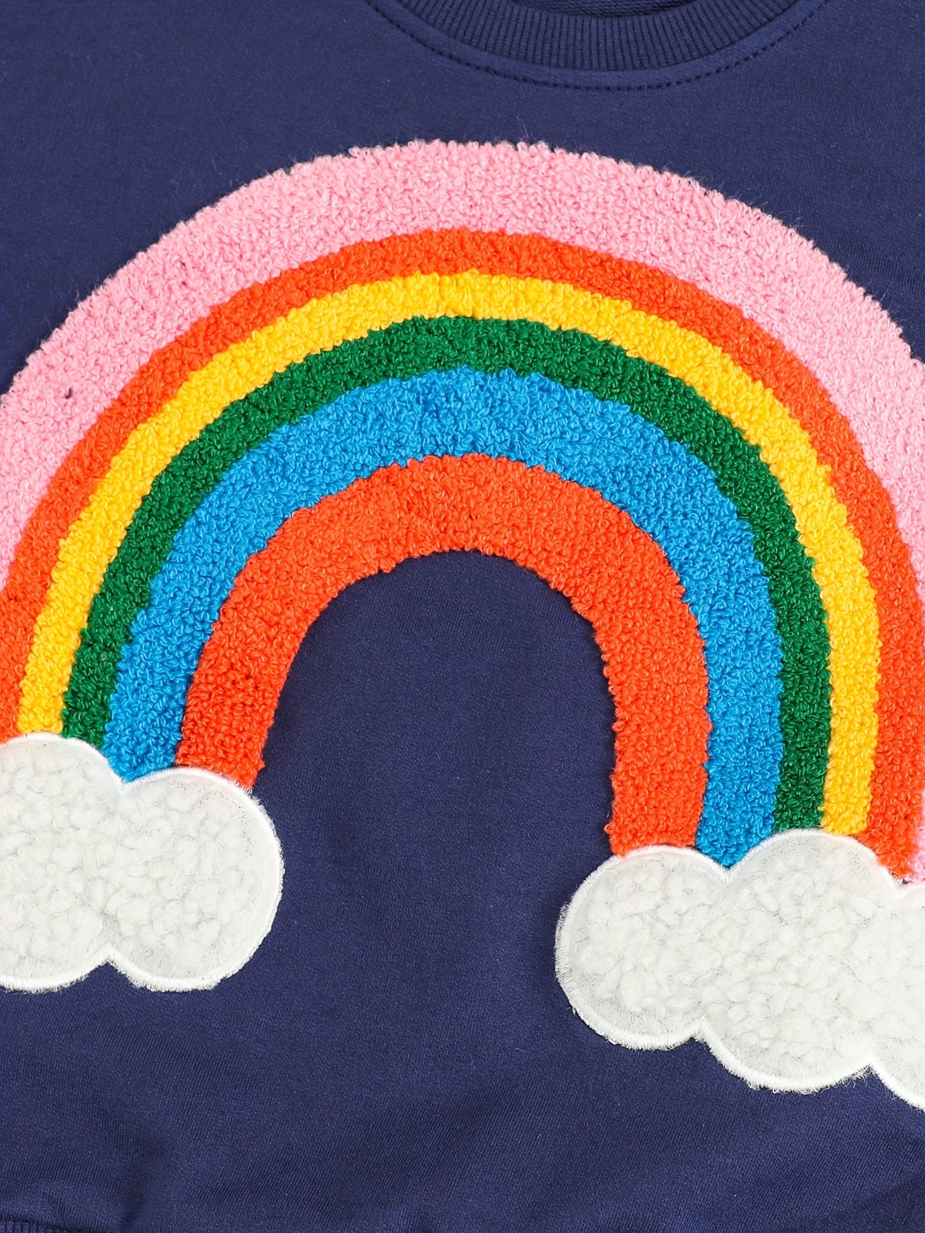 Girls' Autumn Winter Embroidery Rainbow Pattern