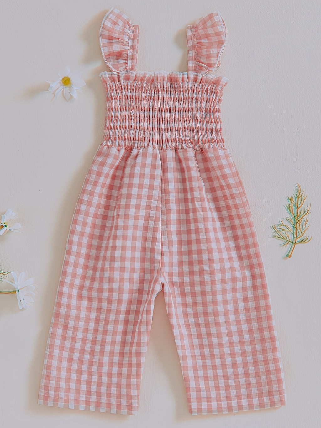 Girls Sleeveless Plaid Print Romper with Ruffles Dress