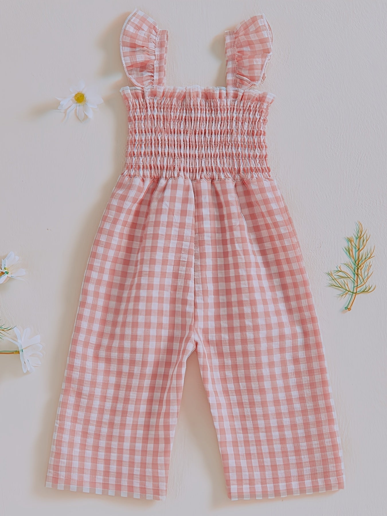 Girls Sleeveless Plaid Print Romper with Ruffles Dress