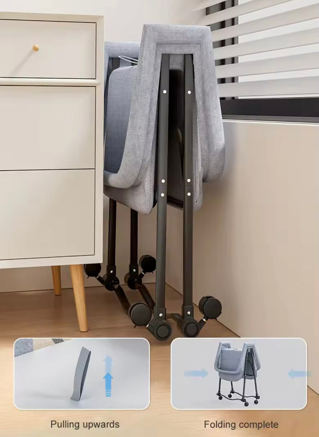 Luna Portable Compact Folding Baby Bassinet with Canopy and Locking Wheels