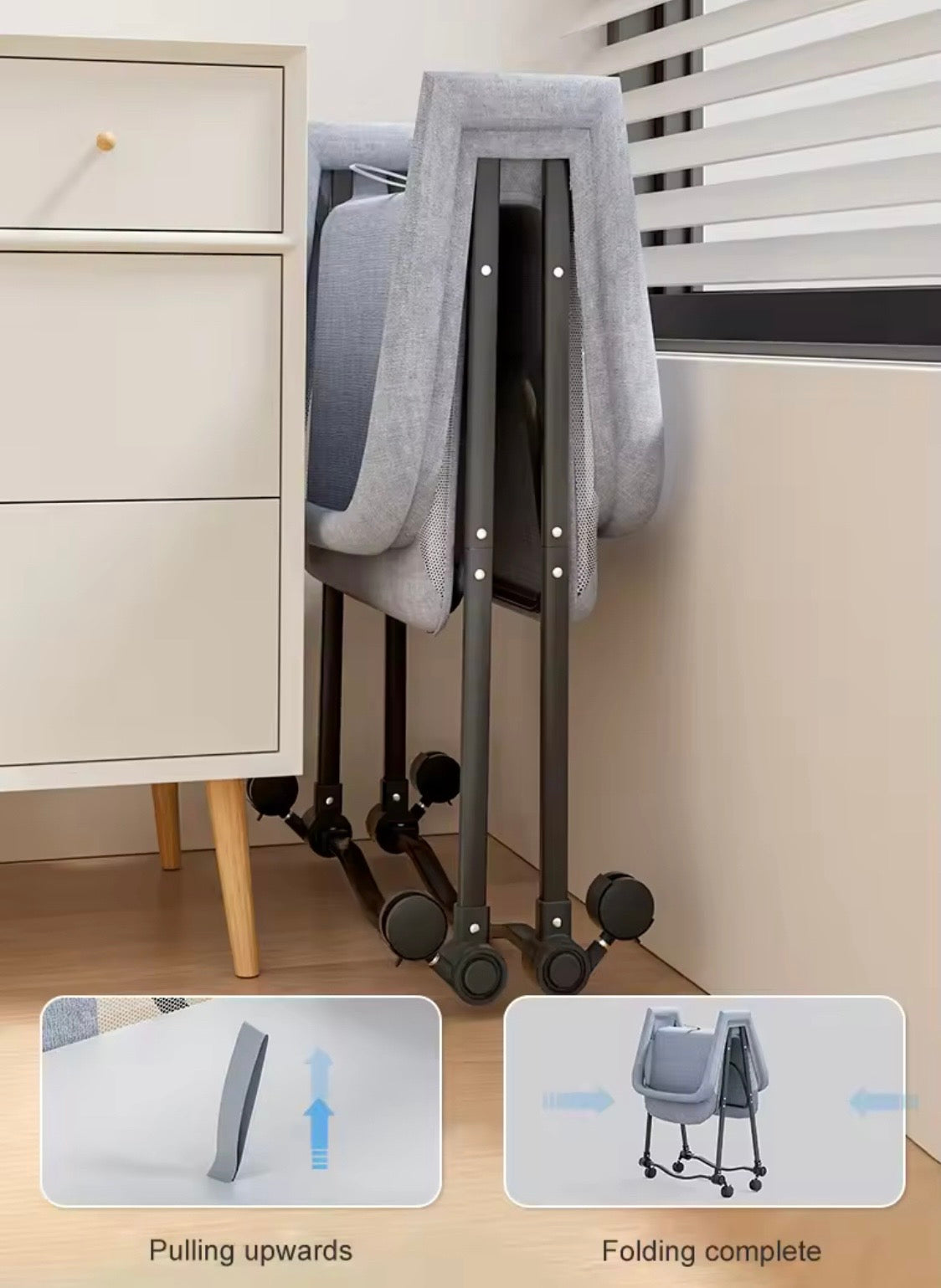 Luna Portable Compact Folding Baby Bassinet with Canopy and Locking Wheels