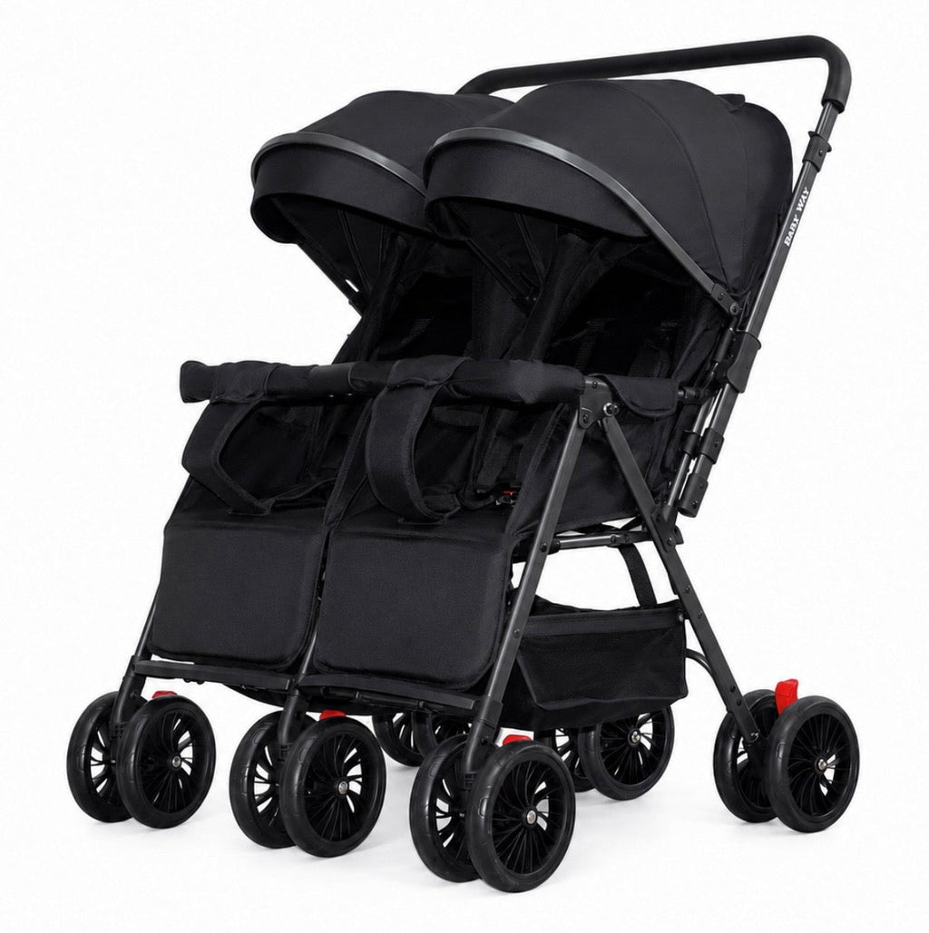 TwinGo Black 2-Way Folding Compact Double / Twin Stroller + Rain Cover