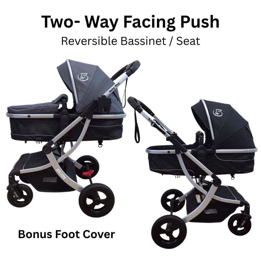 Starla Silver with Grey Colour Pack – 2-in-1 Bassinet to Seat Stroller + Food Tray