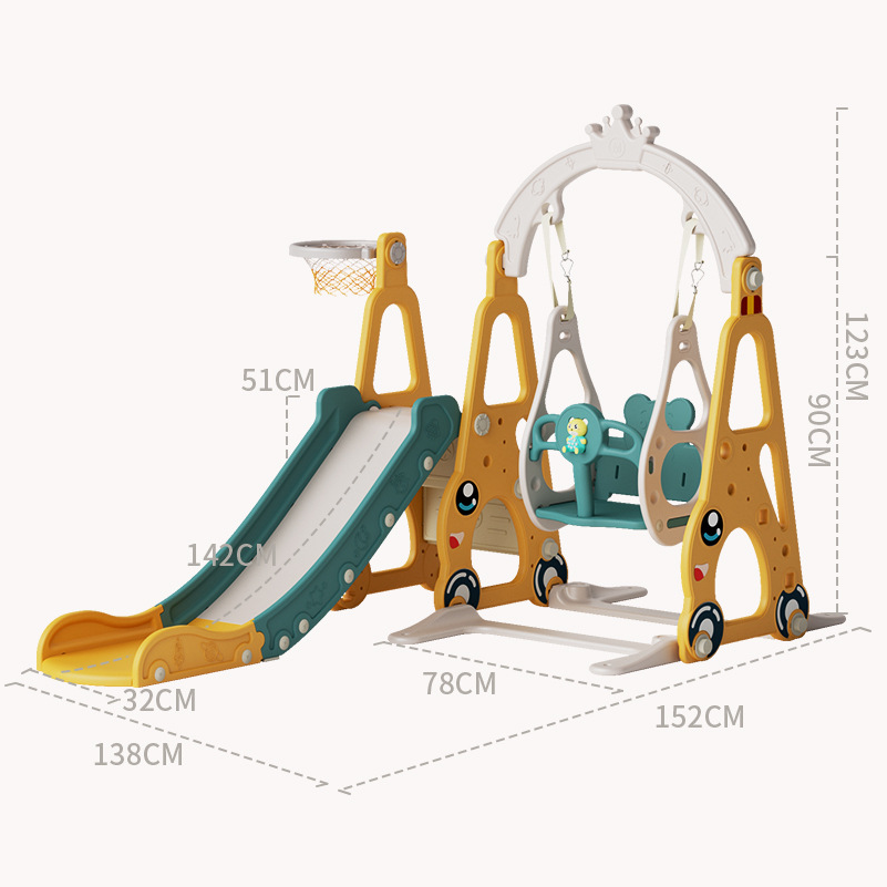 Multi-Colour Plastic Indoor/Outdoor Slide and Swing with Basket