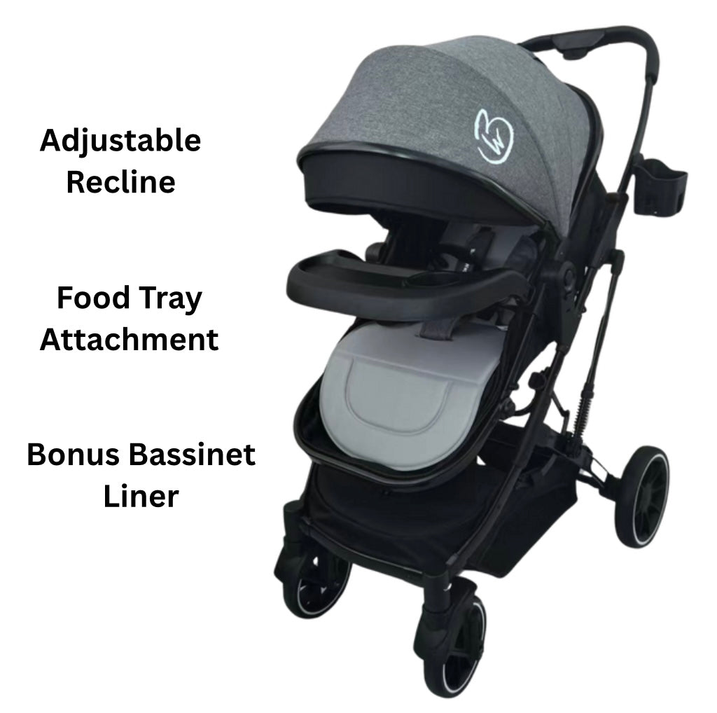 Preorder - Gold Series 3-in-1 Travel System - Bassinet + Stroller + Capsule with Food Tray - Grey/Black