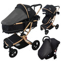 Preorder - Legacy Gold - 3in1 Stroller + Bassinet + Capsule Car Seat Combo with Mattress, Sunshades and Food Tray
