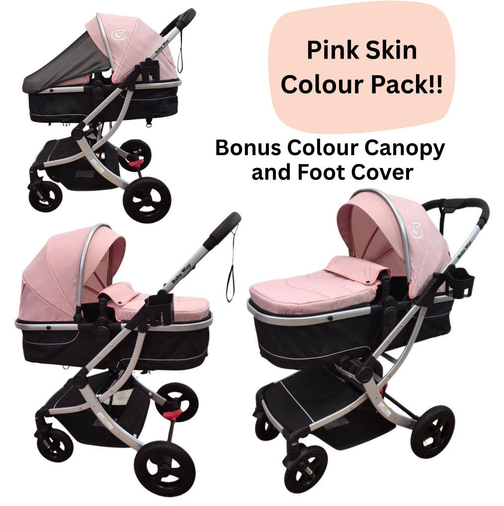 Legacy Travel System - Stroller + Bassinet + Capsule with Mattress and Food Tray - Pink Skin