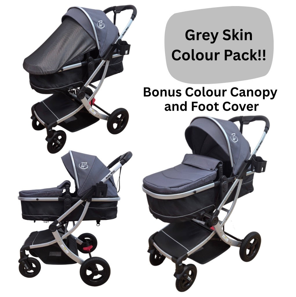 Starla Silver with Grey Colour Pack – 2-in-1 Bassinet to Seat Stroller + Food Tray