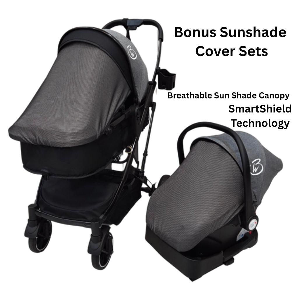 Preorder - Gold Series 3-in-1 Travel System - Bassinet + Stroller + Capsule with Food Tray - Grey/Black