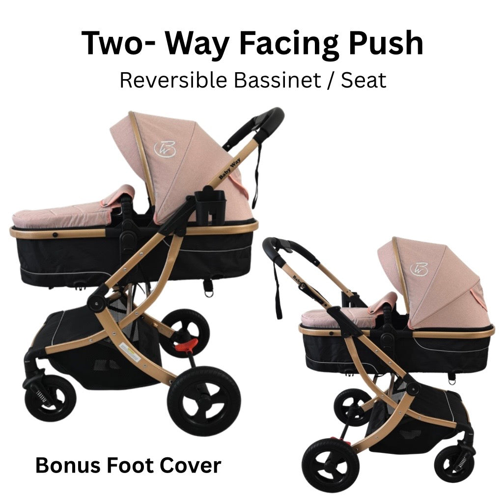 Starla Gold with Pink Colour Pack - 2-in-1 Bassinet to Seat Stroller + Food Tray