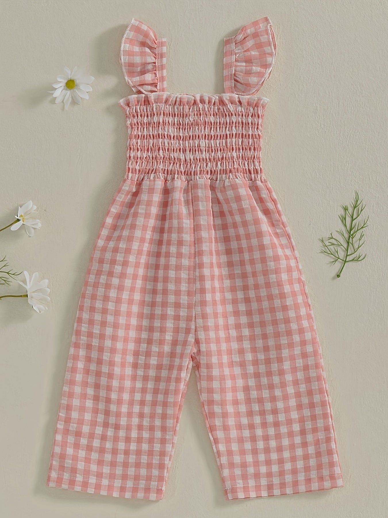 Girls Sleeveless Plaid Print Romper with Ruffles Dress