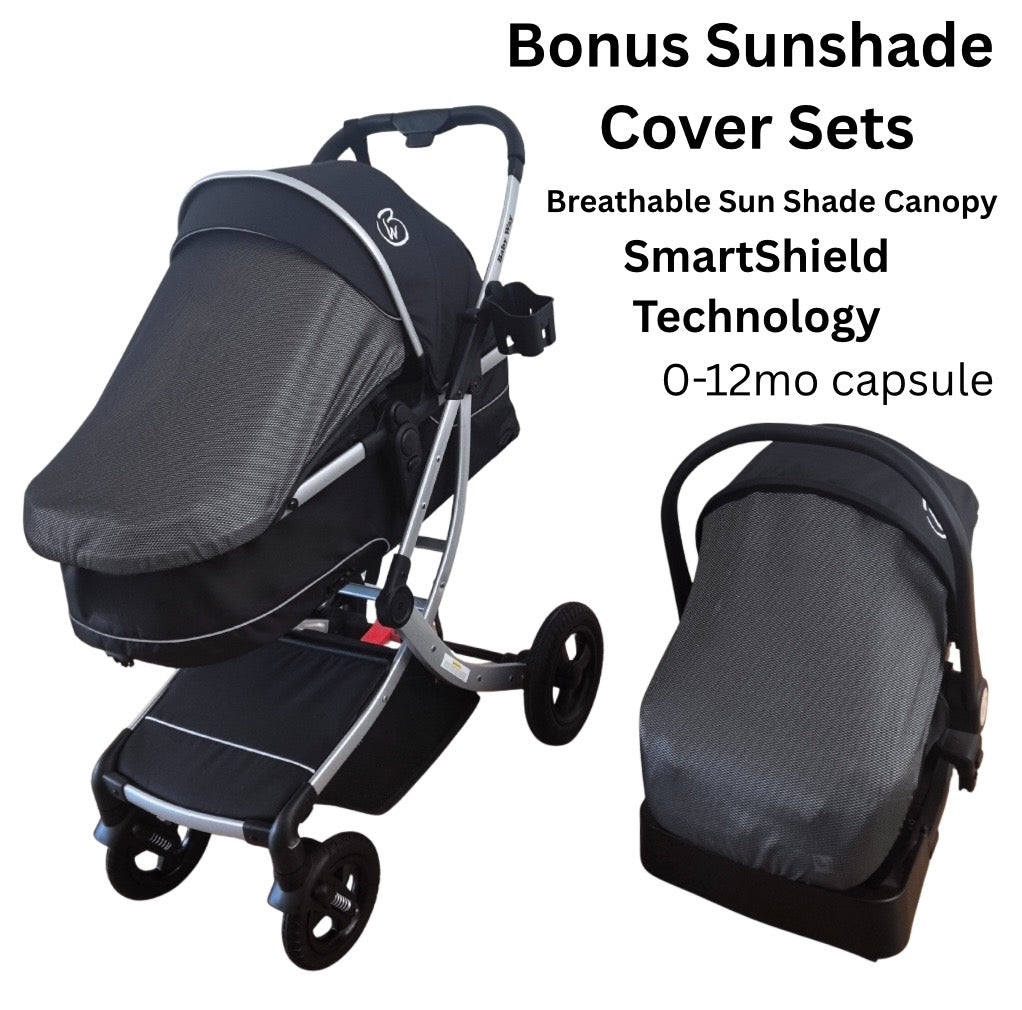 Legacy Travel System - Stroller + Bassinet + Capsule with Mattress and Food Tray - Pink Skin