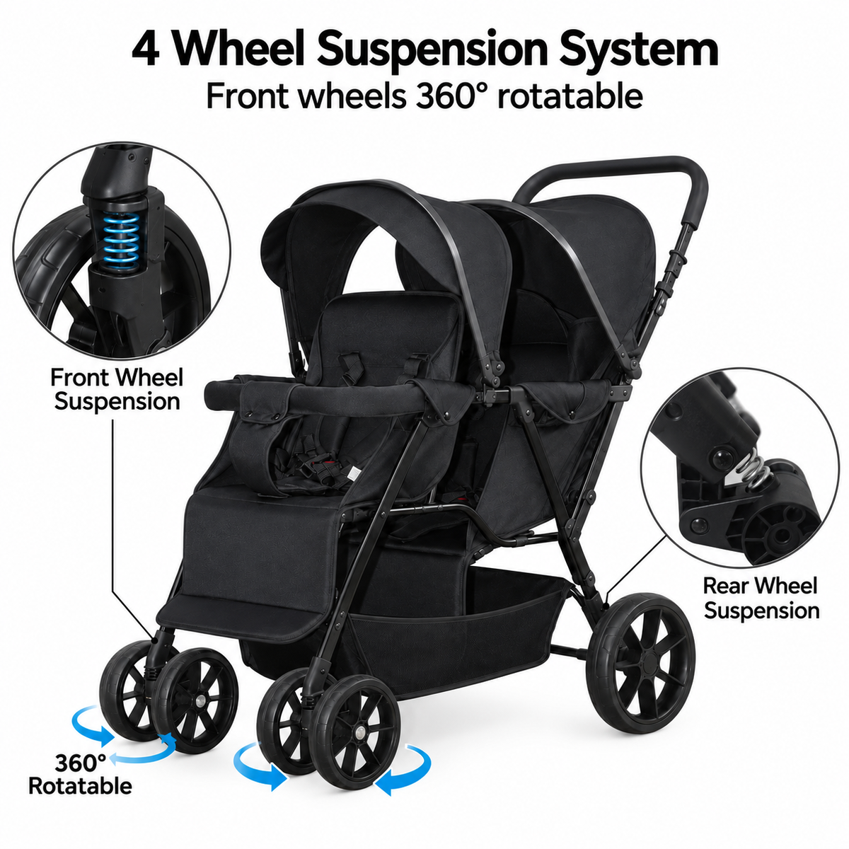 Duo Lite - Tandem Twin Compact Double Stroller with Rain Cover