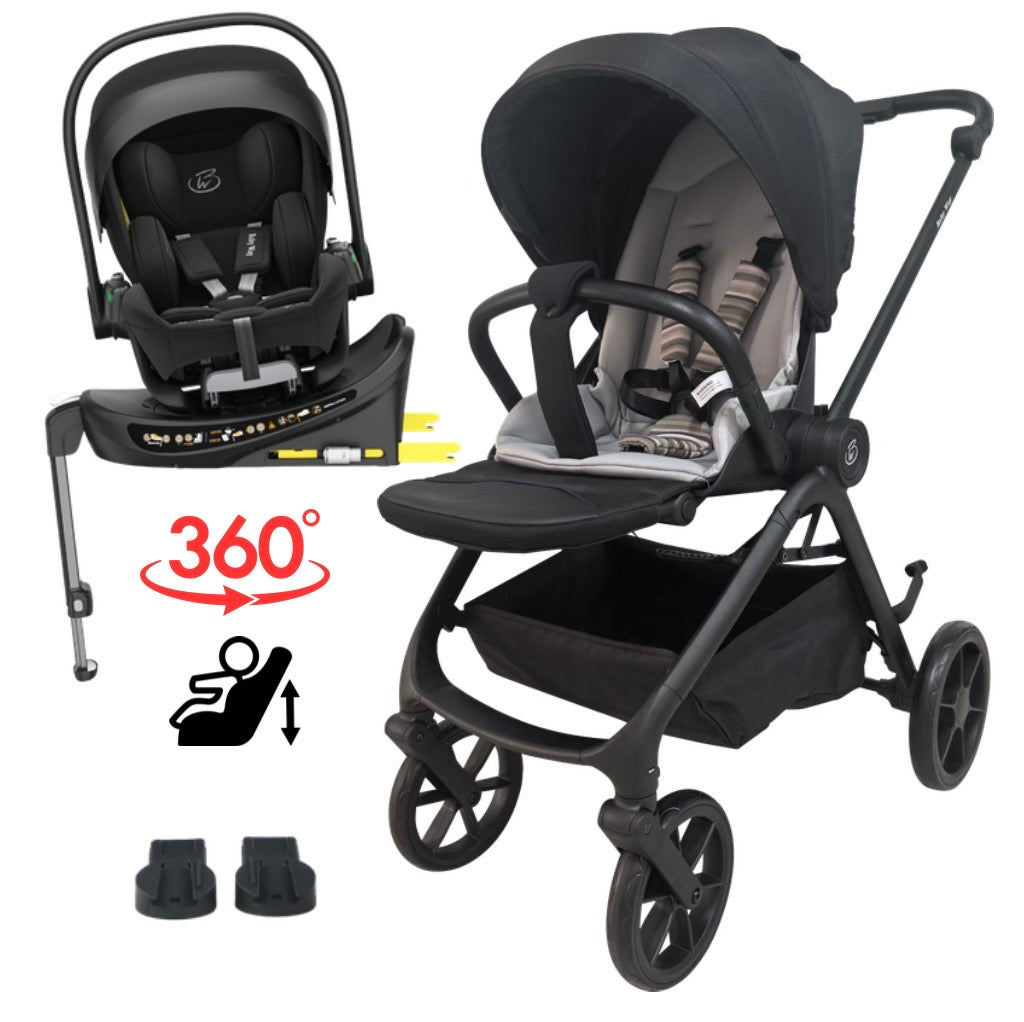 Crown Y Luxury Travel System - Reversible Stroller + Reclining i-Size Capsule + Rotating ISOFIX Base