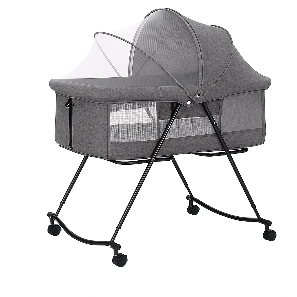 Luna Portable Compact Folding Baby Bassinet with Canopy and Locking Wheels