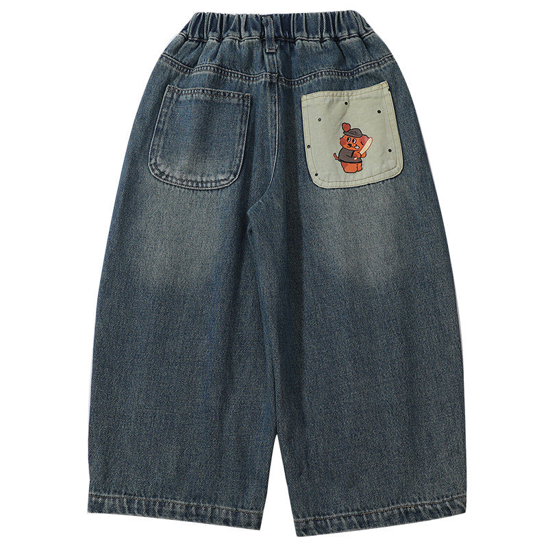Children's Cartoon Denim Pants Girls Campus Dad Pants Kids