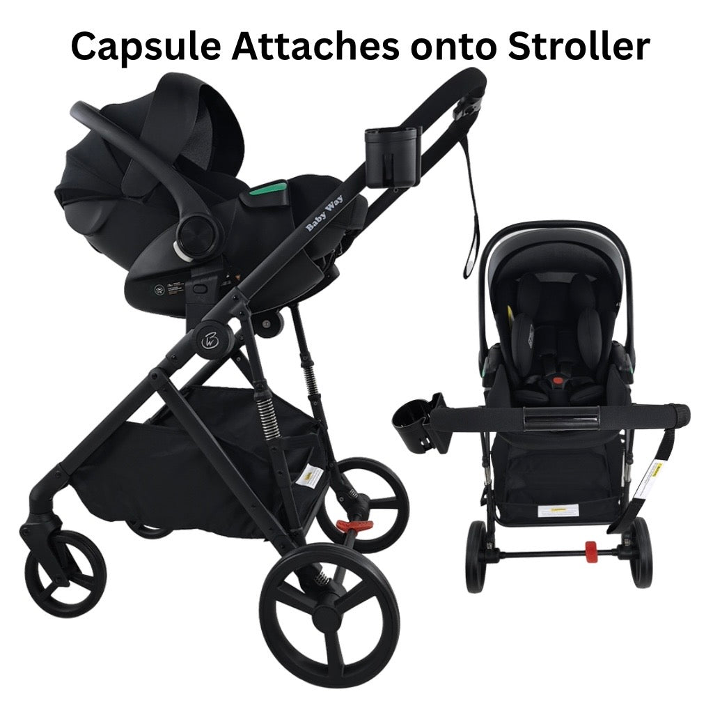 Crown Z - Premium Travel System - Reversible Bassinet Stroller + iSize Reclining Capsule + 360 Rotating Isofix Base