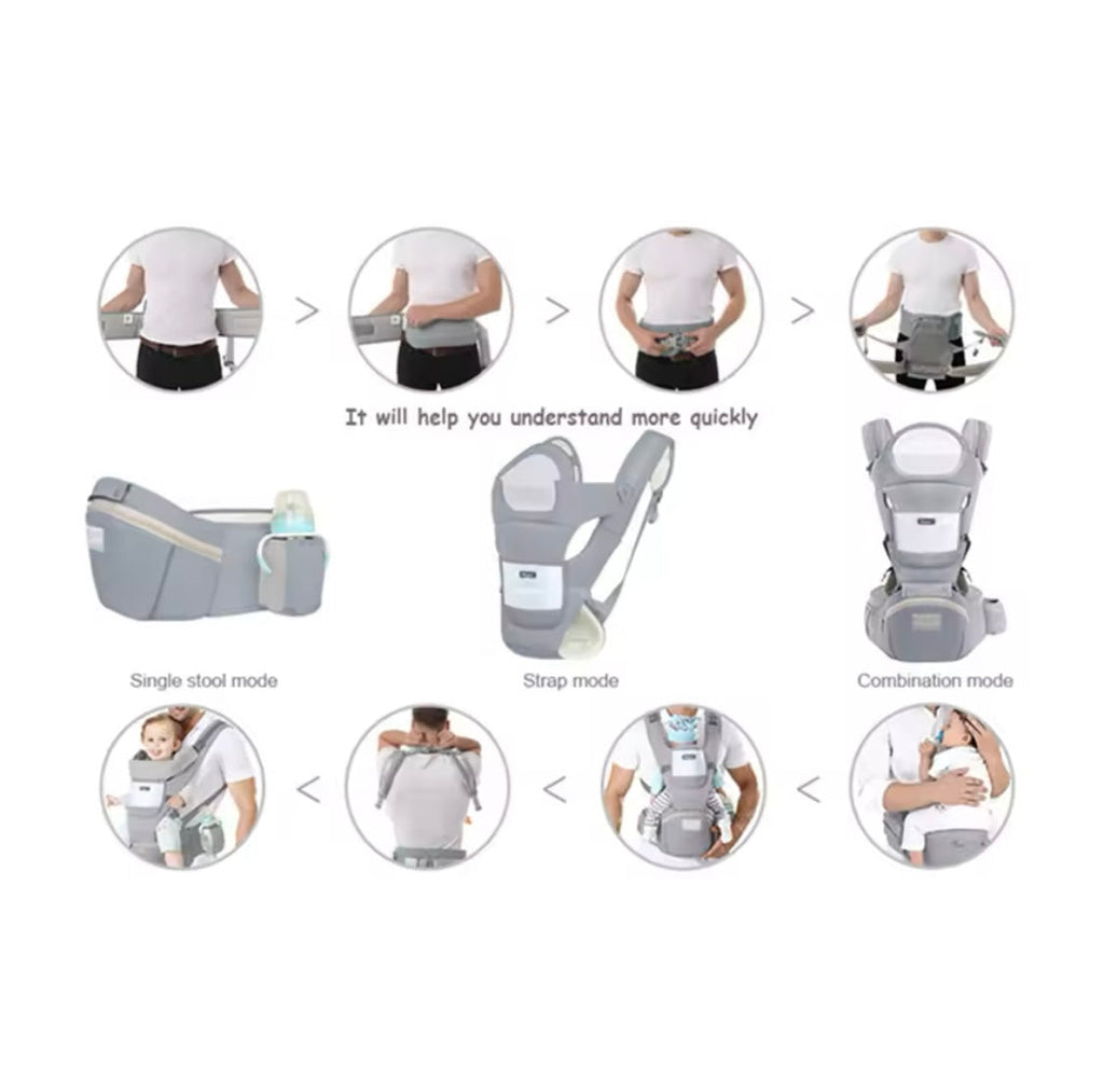 Ergonomic Multi-Function Baby Carrier with Hip Seat | 0-36 Months - BLACK