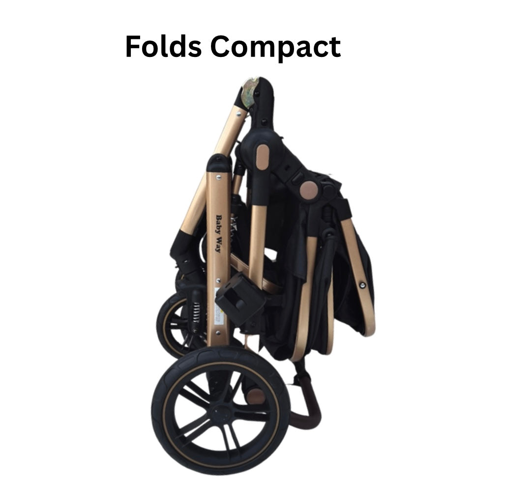 Preorder - Supra Gold 3-in-1 Travel System – Stroller Buggy + Bassinet + Capsule Car Seat and Mattress, Food Tray - Black Gold