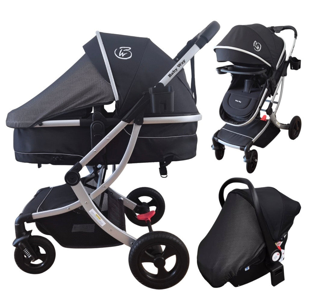 Legacy Travel System - Stroller + Bassinet + Capsule with Mattress and Food Tray - BLACK