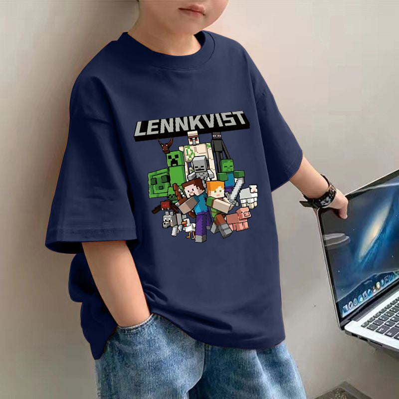 Boys' Short Sleeve T-Shirt My World Print Kids Loose  Mid to Big Kids Loose Top