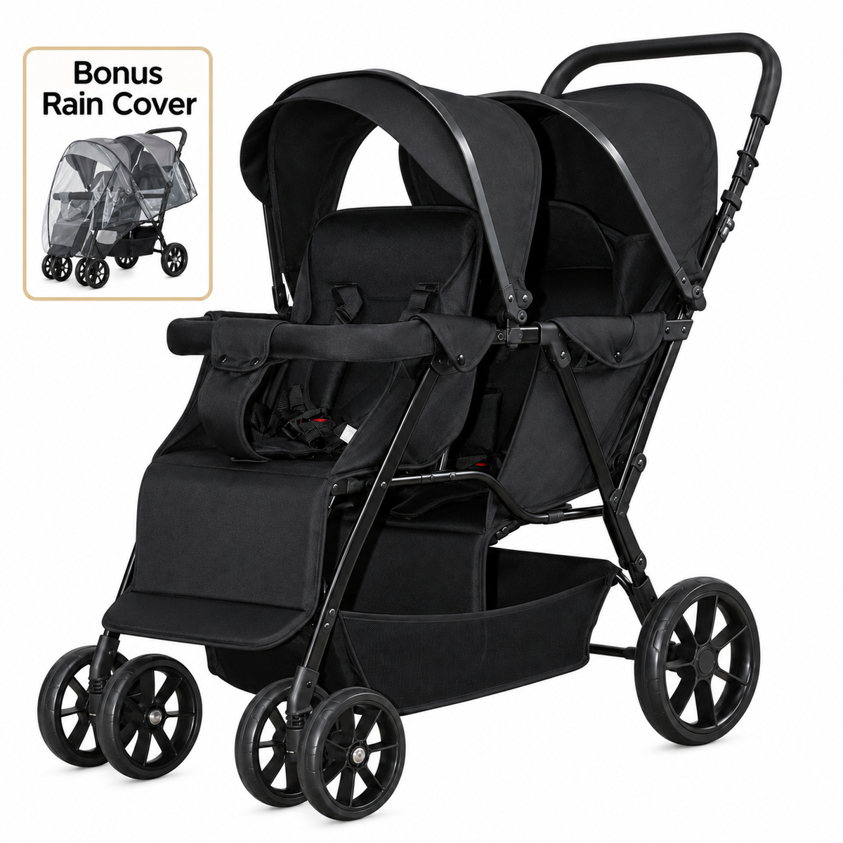 Duo Lite - Tandem Twin Compact Double Stroller with Rain Cover