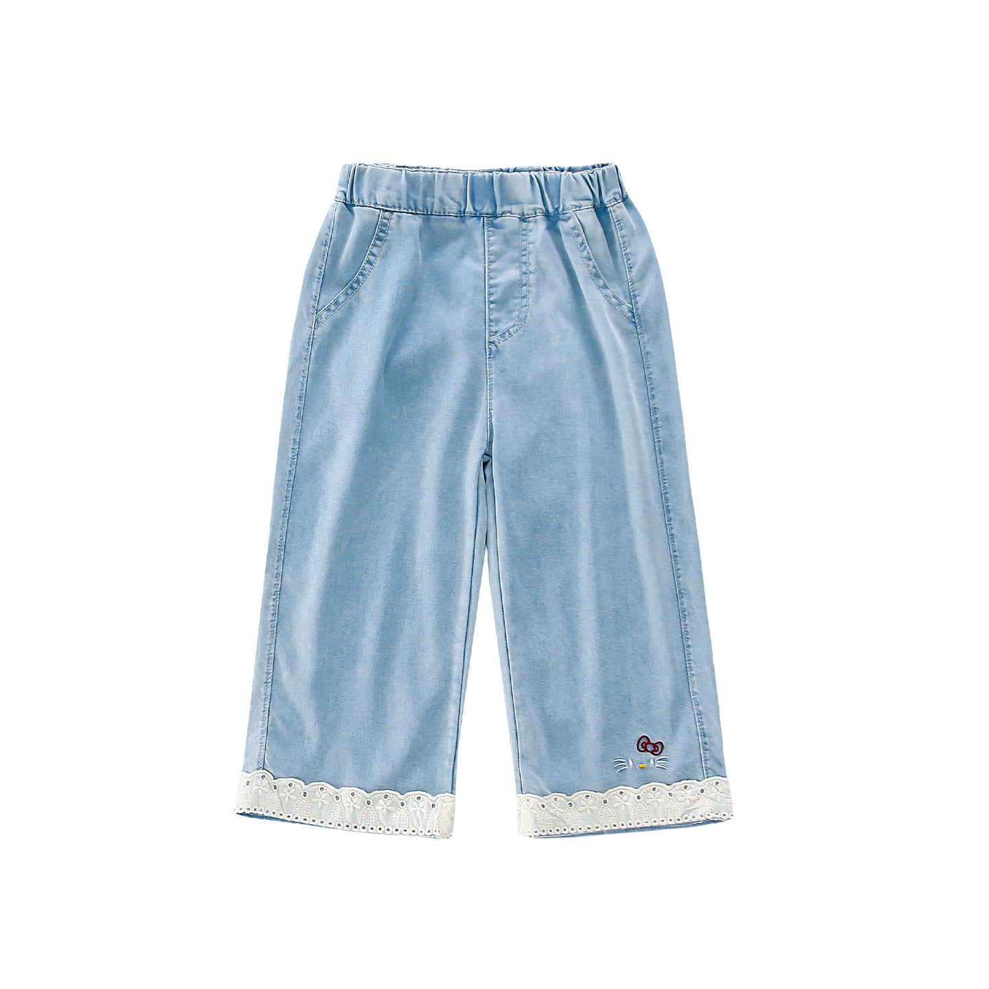 Children's Cartoon Ruffled Denim Pants  Girls Straight Leg Pants Kids
