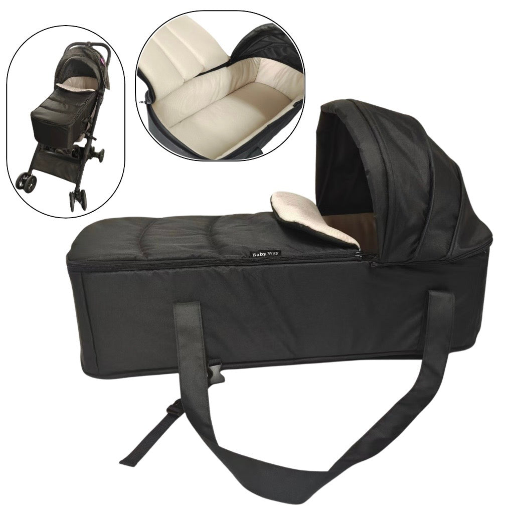 Cocoon Portable Stroller Soft Carry Cot with Foot Cover and Canopy - BLACK