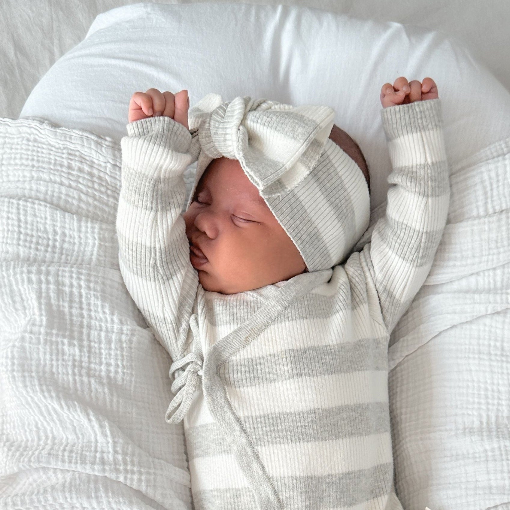 PREORDER -Basics ribbed knit onesie- Milk and mist stripe- PREORDER