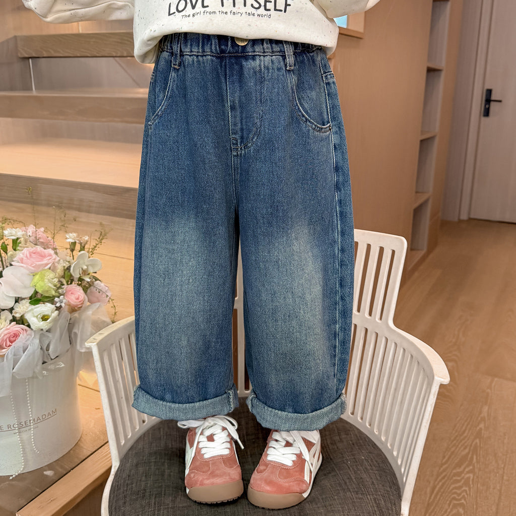 Children's Cartoon Denim Pants Girls Campus Dad Pants Kids