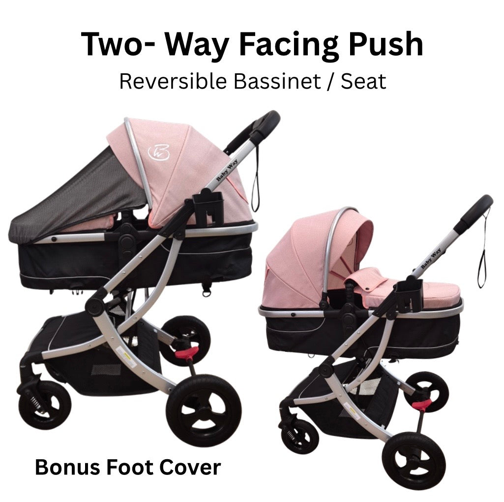Starla Silver with Pink Colour Pack – 2-in-1 Bassinet to Seat Stroller + Food Tray