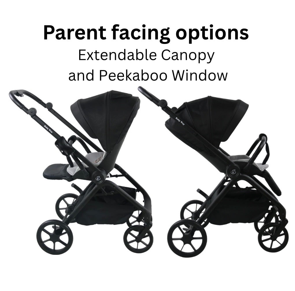 Crown Y – Luxury Reversible Open Bassinet Stroller with Sunshade and Extended Canopy