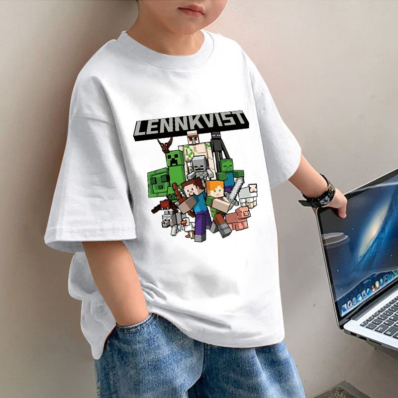 Boys' Short Sleeve T-Shirt My World Print Kids Loose  Mid to Big Kids Loose Top