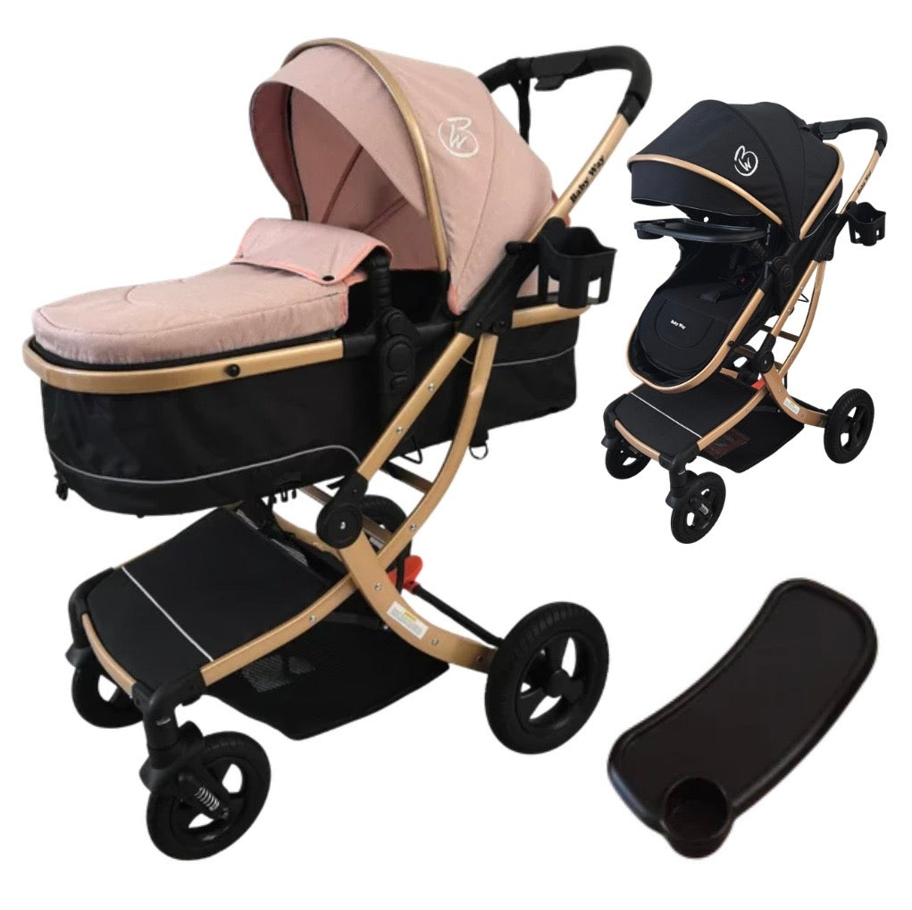 Starla Gold with Pink Colour Pack - 2-in-1 Bassinet to Seat Stroller + Food Tray