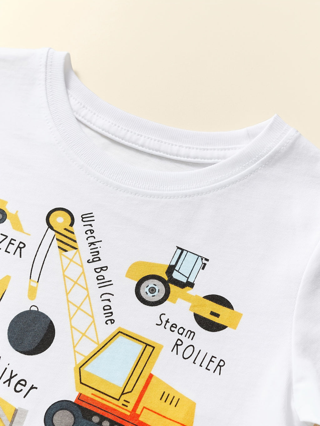 Boys' Pure Cotton Short-Sleeve T-Shirt with Excavator Print, Summer Breathable Trendy Style