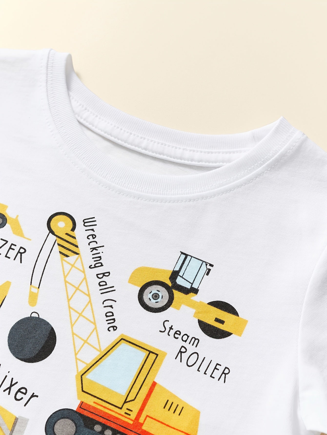 Boys' Pure Cotton Short-Sleeve T-Shirt with Excavator Print, Summer Breathable Trendy Style