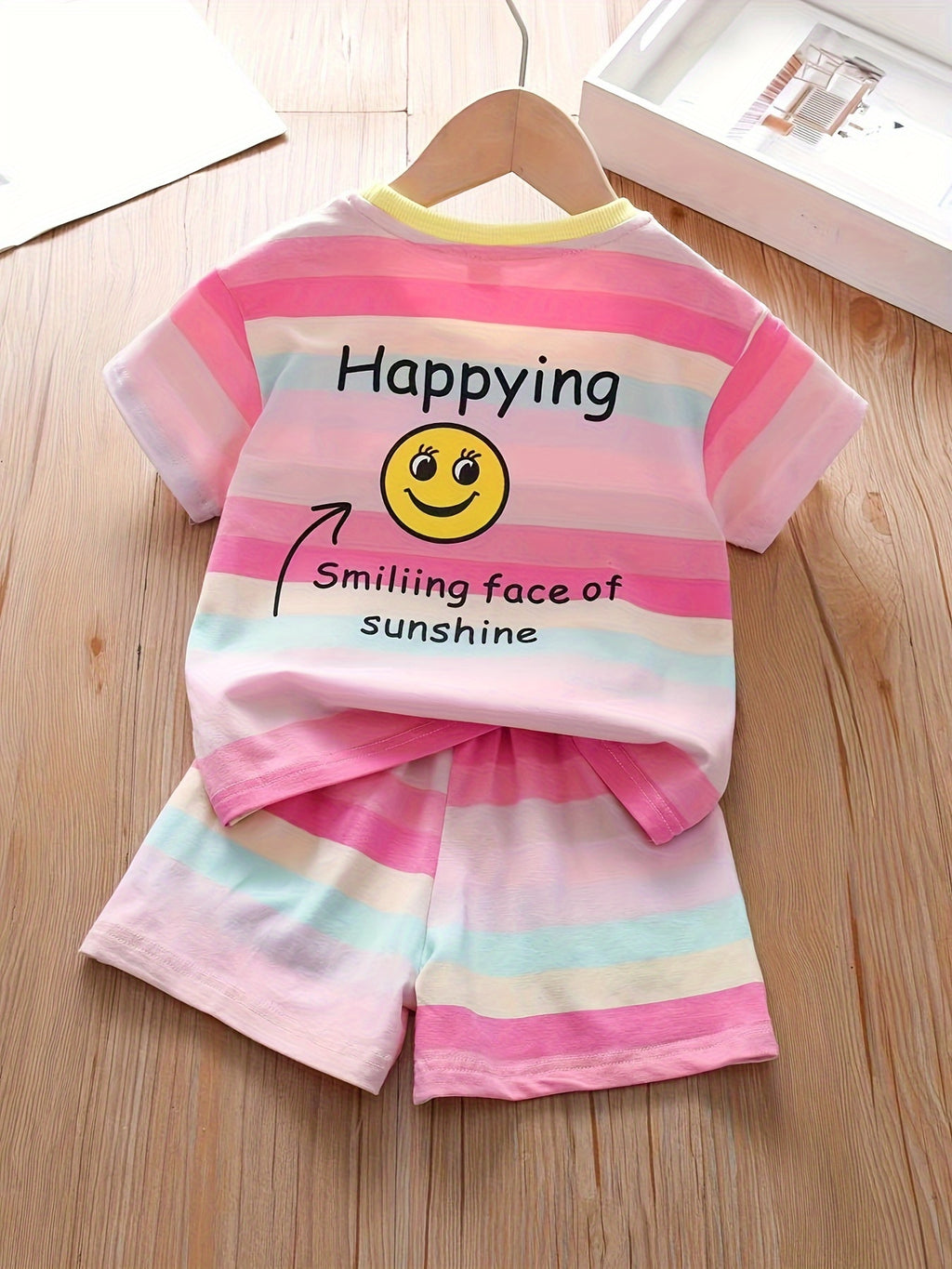 Girls' Summer Fashion Sporty Casual Joyful Face and Letter Print Dress
