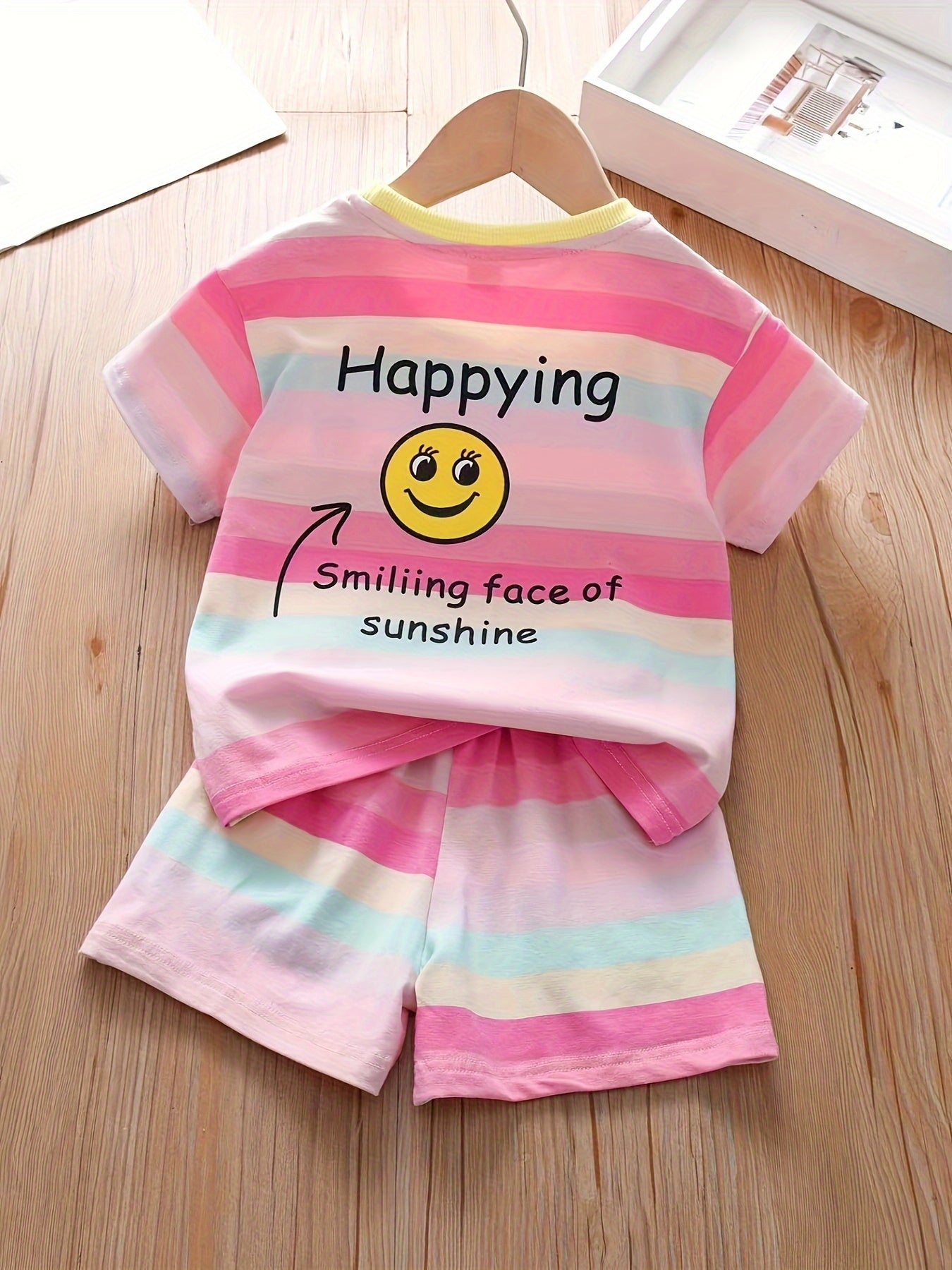 Girls' Summer Fashion Sporty Casual Joyful Face and Letter Print Dress