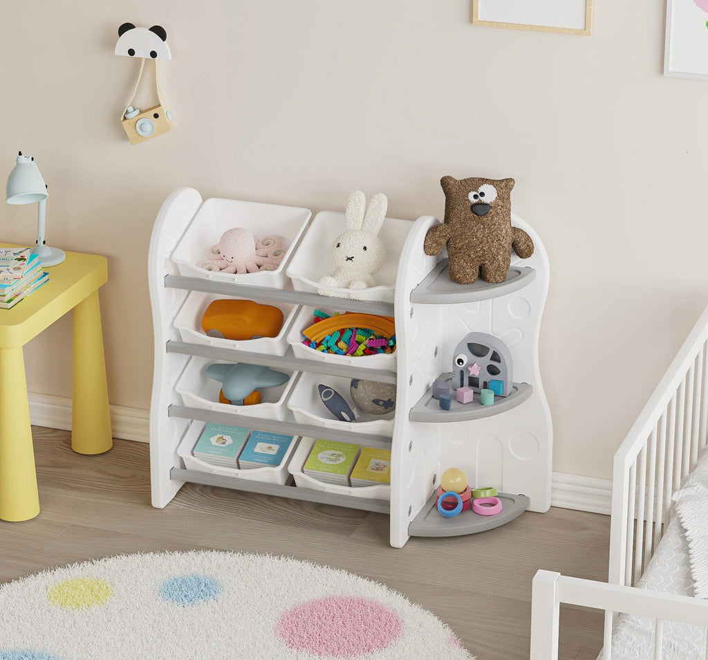 Treehouse Toy & Book Storage Shelf with 8 Bins – White & Grey