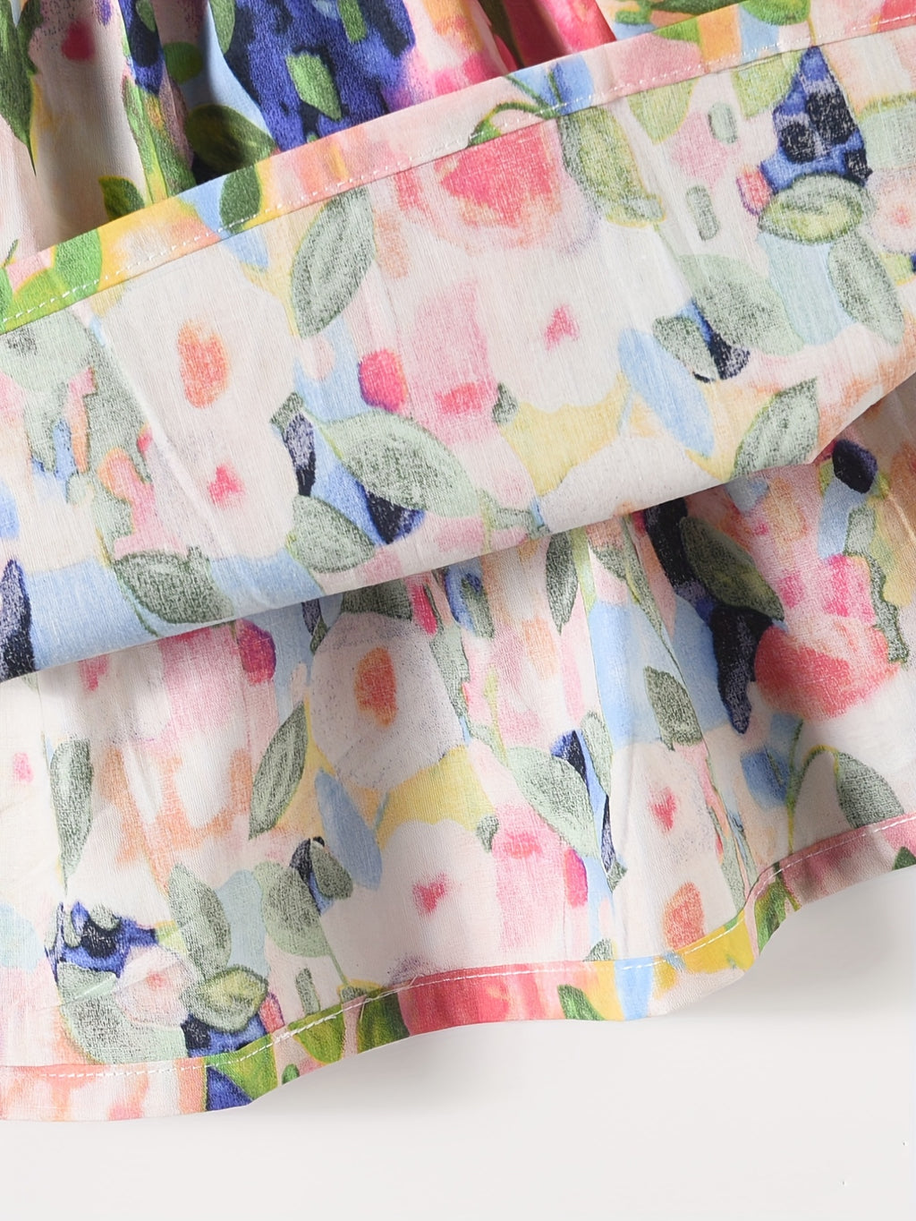 Girls' Summer Colorful Oil Painting Floral Puff Sleeve Dress