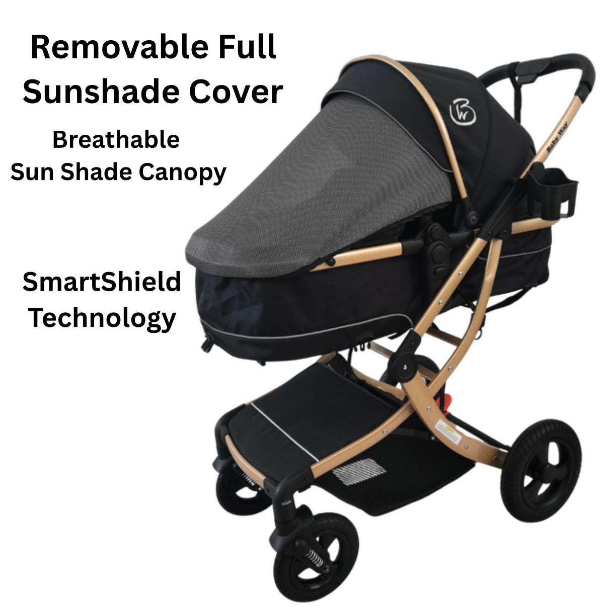 Preorder - Legacy Gold - 3in1 Stroller + Bassinet + Capsule Car Seat Combo with Mattress, Sunshades, Food Tray and Grey Skin